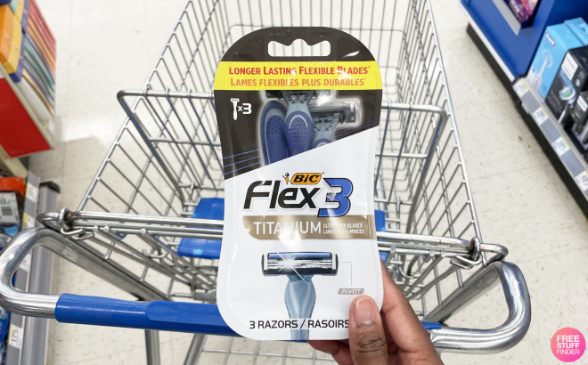 A Person Holding a Pack of Bic Flex 3 Titanium Razors