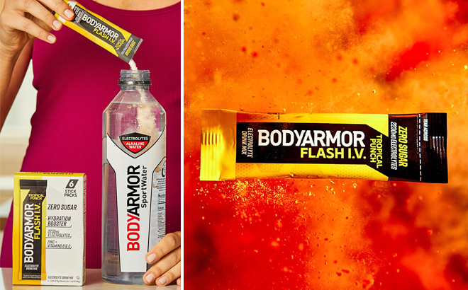 A Person Pouring a Bodyarmor Flash IV Electrolyte Packet