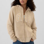 A Person Wearing Gap Logo Zip Hoodie