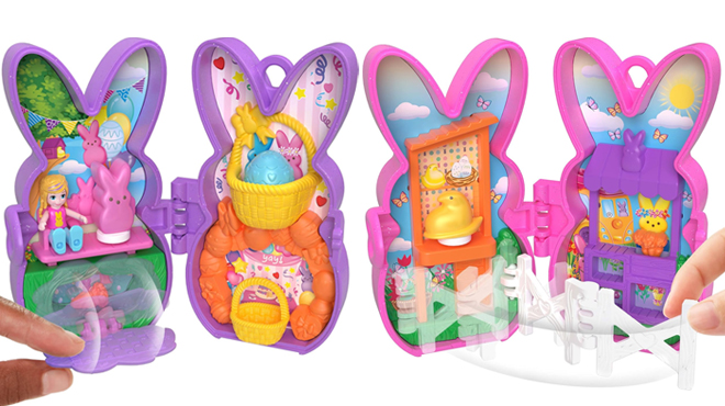 A Person playing with Polly Pocket Peeps Playset