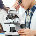 A Person using a PalliPartners Compound Microscope