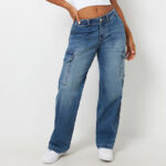 A Woman Wearing True Religion Baggy Cargo Straight Jeans