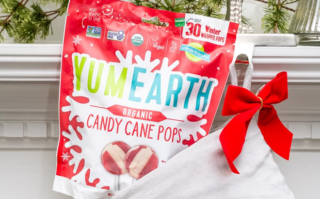 A pack of thirty Yum Earth Organic Candy Cane Lollipops