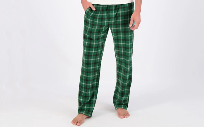 A person wearing a Hanes Mens Pajama Pants