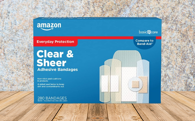 Amazon Basic Care Sheer and Clear Adhesive Bandages Family Variety Pack 280 Count