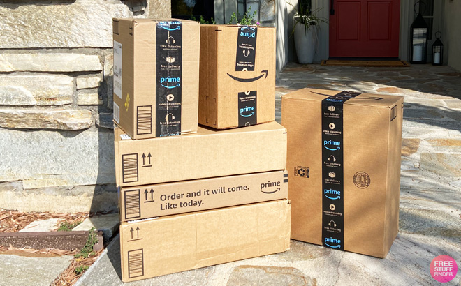 Amazon Boxes in Front of the Door