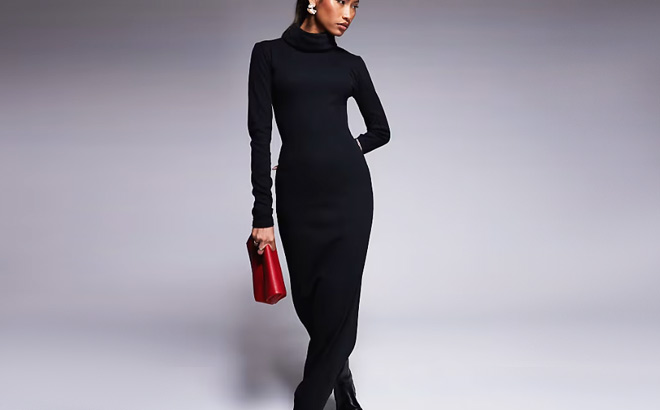 Asos Womens Ribbed Midaxi Turtle Neck Dress