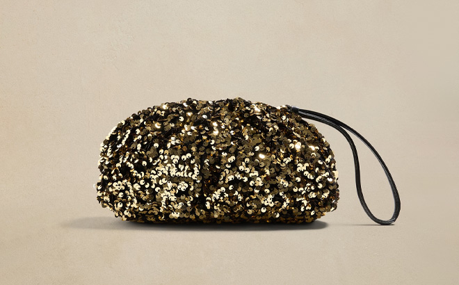 Banana Republic Factory Sequin Clutch in Black Gold Color