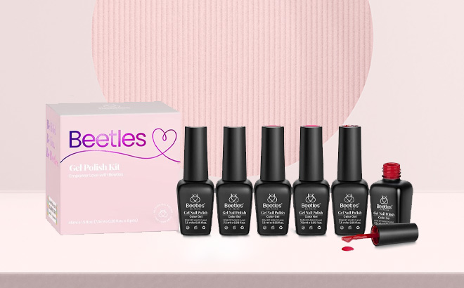 Beetles Valentines Gel Nail Polish Set on the Table