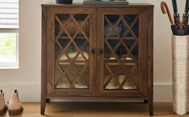 Better Homes & Gardens Trellis Accent Cabinet with Glass Doors in Walnut