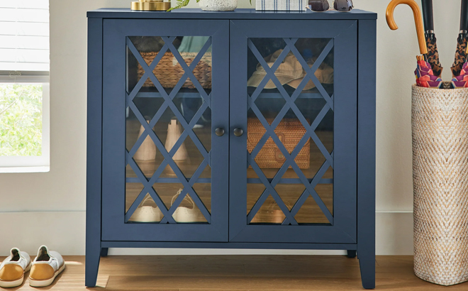 Better Homes & Gardens Trellis Accent Cabinet with Glass Doors in Washed Indigo