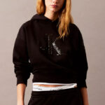 Calvin Klein Sequin Logo Cropped Hoodie