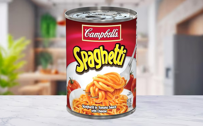 Campbells Canned Spaghetti on a Table