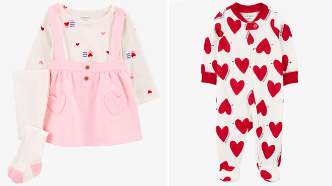 Carters Baby 3 Piece Heart Print Jumper Set and Carters Baby 2 Way Zip Sleep Play Pajamas