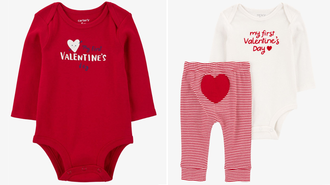 Carters Baby Ribbed Long Sleeve Bodysuit and Carters Baby My First Valentines Day 2 Piece Bodysuit Pant Set