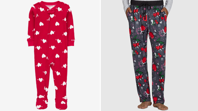 Carters Child of Mine Valentines Day Toddler One Piece Pajama and Way to Celebrate Mens Valentines Day Cherry Graphic Print Sleep Pants