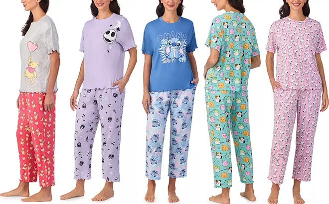 Character Womens Short Sleeve and Pant Pajama Sets