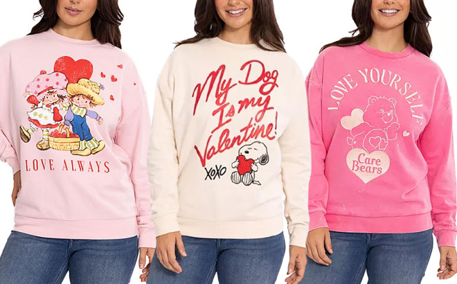 Character Womens Valentines Day Crew Neck Sweatshirts