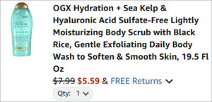 Checkout page of OGX Sea Kelp and Hyaluronic Acid Body Scrub and Wash