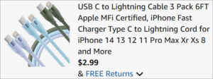 Checkout page of USB C to Lightning Cable 3 Pack