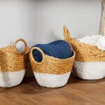 Cosmopolitan Dip Dyed 4 Piece Wicker Basket Set on a Floor