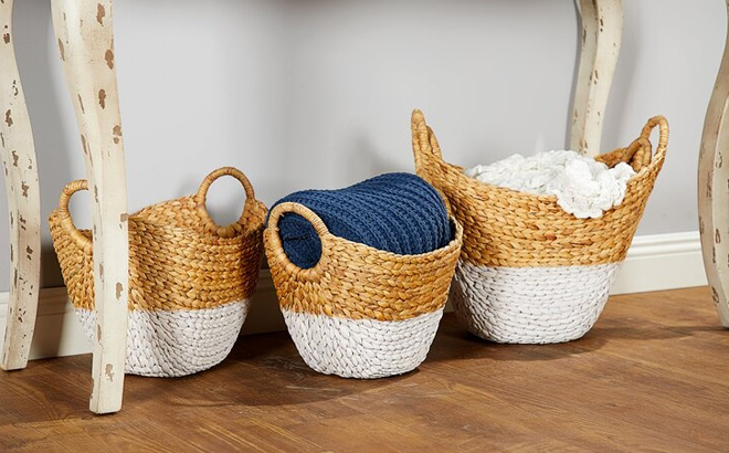 Cosmopolitan Dip Dyed 4 Piece Wicker Basket Set on a Floor