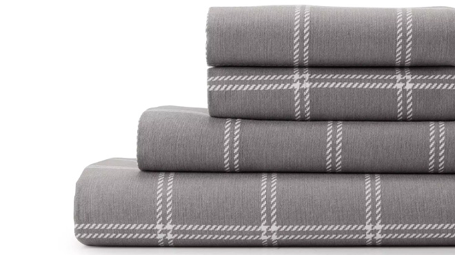 Cuddl Duds Fleece Sheet Set in Gray and Ivory Plaid