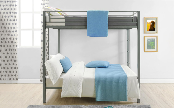 DHP Sidney Full over Full Metal Bunk Bed in Silver Color