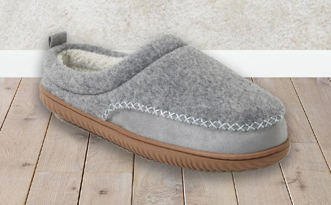 Dearfoams Cozy Comfort Womens Mixed Material Clog Slippers in Gray