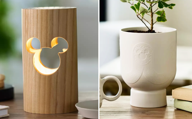 Disney Mickey Mouse Icon Wood Desk Lamp and Planter Pot