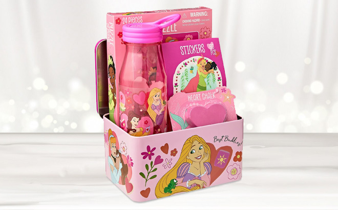 Disney Princess Tin Box Valentines Gift Set on the Table