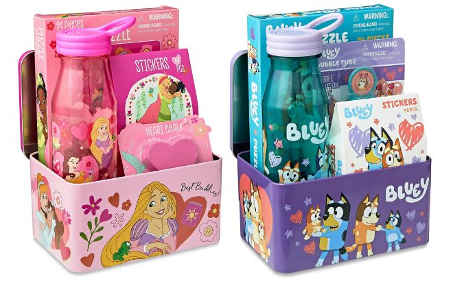 Disney Princess and Bluey Tin Box Valentines Gift Sets