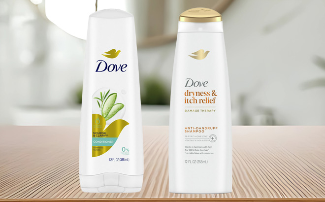 Dove Nourish Clarifying Conditioner and Damage Therapy Derma Anti Dandruff Shampoo