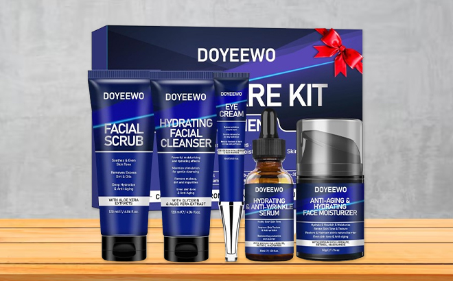 Doyeewo Men's 5-Piece Skin Care Set on a Table