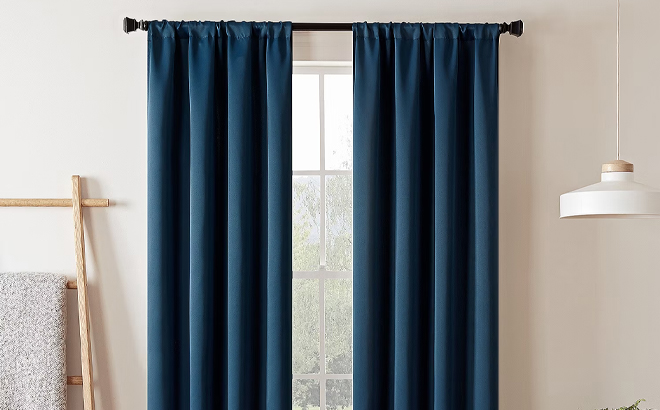 Eclipse Darrell Blackout Rod Pocket Single Curtain Panel in Dark Blue