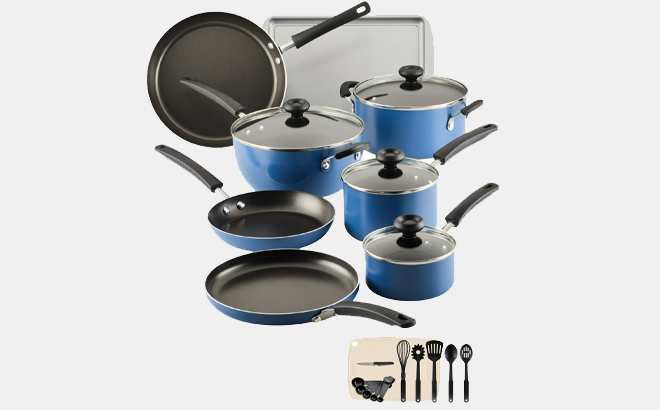 Farberware Easy Clean 24 Piece Aluminum Nonstick Cookware Pots and Pans Set in Blue