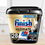 Finish 28 Count Ultimate Dishwasher Detergent Tabs on a Table