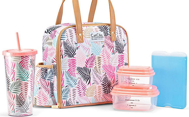 Fit and Fresh Artist Collection 5 Piece Deluxe Lunch Box in Multicolor Palms Print