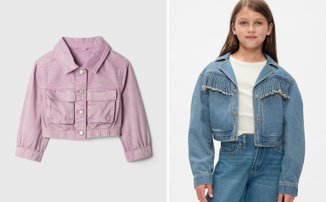 GAP Baby Toddler Cropped Denim Jacket and Kids Fringe Western Denim Jacket