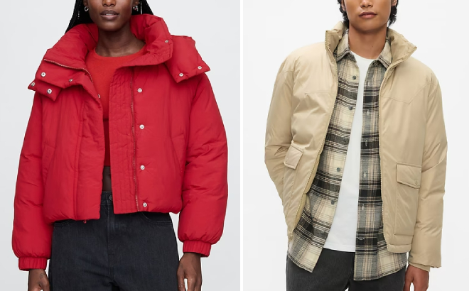 GAP Cropped Duvet Wrap Puffer Jacket and Recycled Modern Puffer Jacket