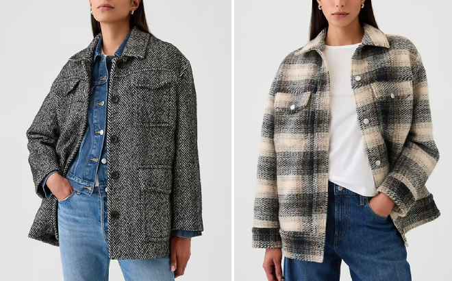 GAP Herringbone Belted Utility Jacke and Wool Boyfriend Shirt Jacket