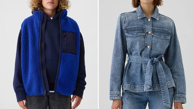 GAP Kids Sherpa Vest and Belted Denim Jacket