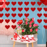 Heartome 40 Piece Valentines Day Heart Banner with Felt Hearts in a Living Room