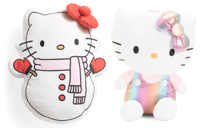 Hello Kitty 18 Inch Character Shaped Decorative Pillow and Irridescent Rainbow Figural Backpack