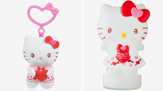 Hello Kitty 3 inch Clip On Plush and Valentines Day 12 Inch Blow Mold Decor Hello Kitty