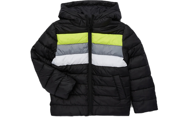 Ixtreme Boys Retro Stripe Quilted Hooded Puffer Jacket in Black