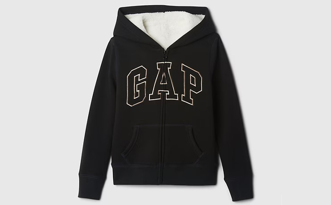 Kids Gap Logo Sherpa Lined Zip Hoodie in Black