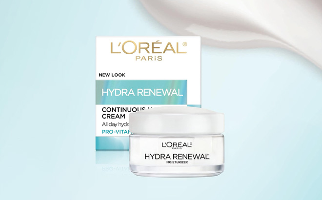 LOreal Paris Skincare Hydra Renewal Face Moisturizer on the Blue Background