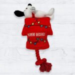 Licensed Character Holiday Peanuts Snoopy Dog House Rope Dog Toy on the Table