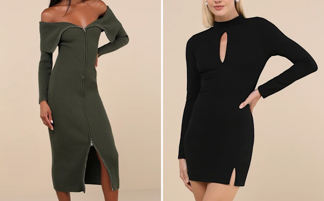 Lulus Trendy Aura Off the Shoulder Sweater Dress